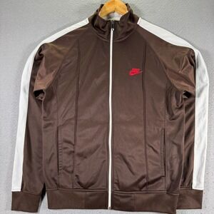 Vintage Nike Track Jacket Adult Medium Brown Full Zip Swoosh Comfort Activewear